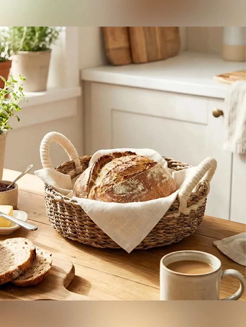 New Handwoven Savar Seagrass Round Bread Basket